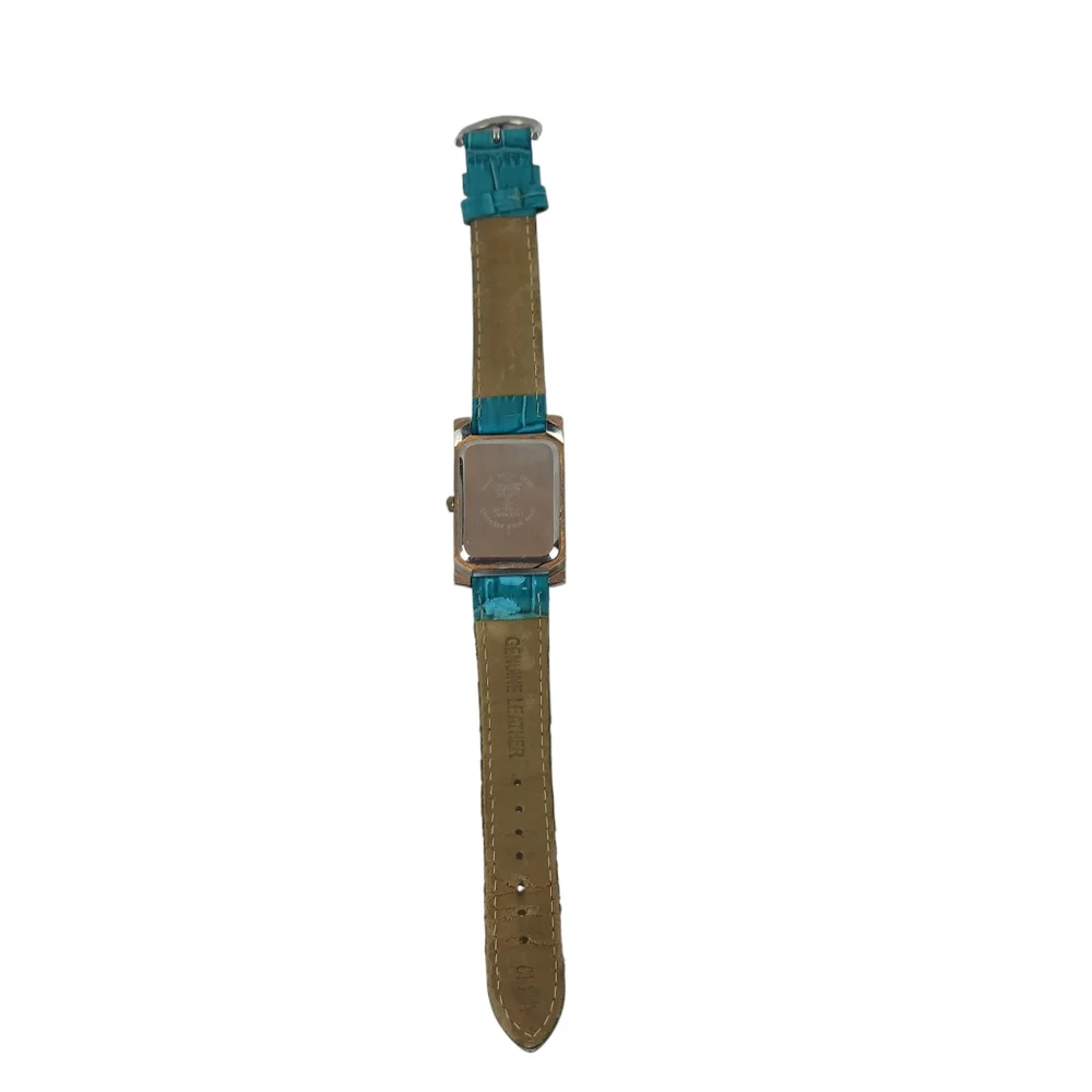 Gruen Embassy Silver Tone Watch Turquoise Teal Leather Band New Battery